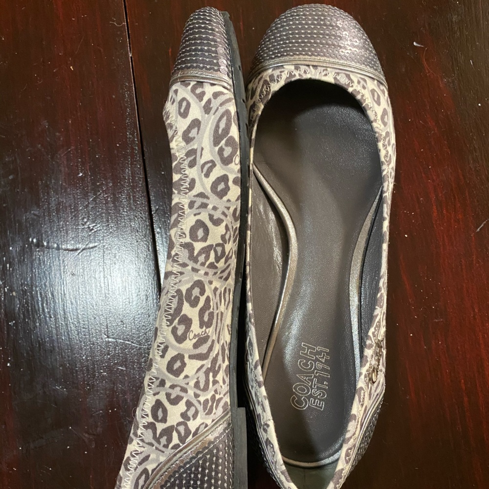 NWOT Authentic Coach Grey Leopard and Sequin Flats